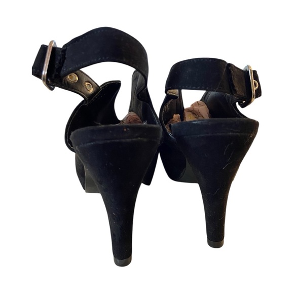 Madden Girl Black Suede Peep-Toe Slingback Heels – Size 6.5W - Picture 4 of 6